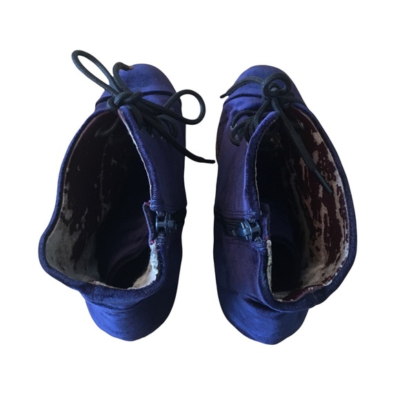 Blue Velvet Lace Up Boots - Picture 4 of 4